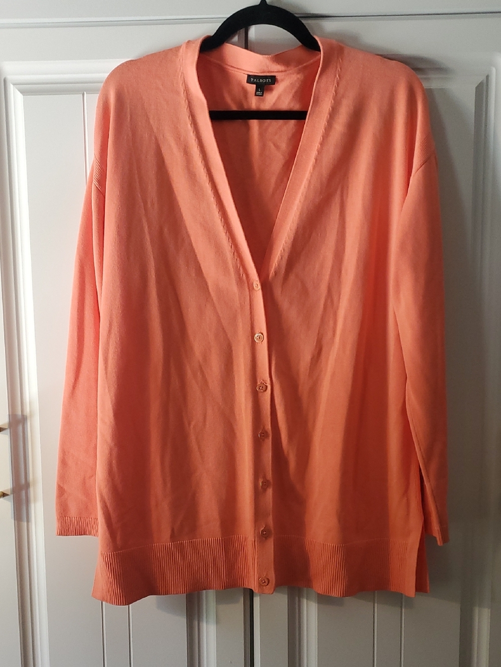 Talbots Peach Button-Front Cardigan - Soft Coral